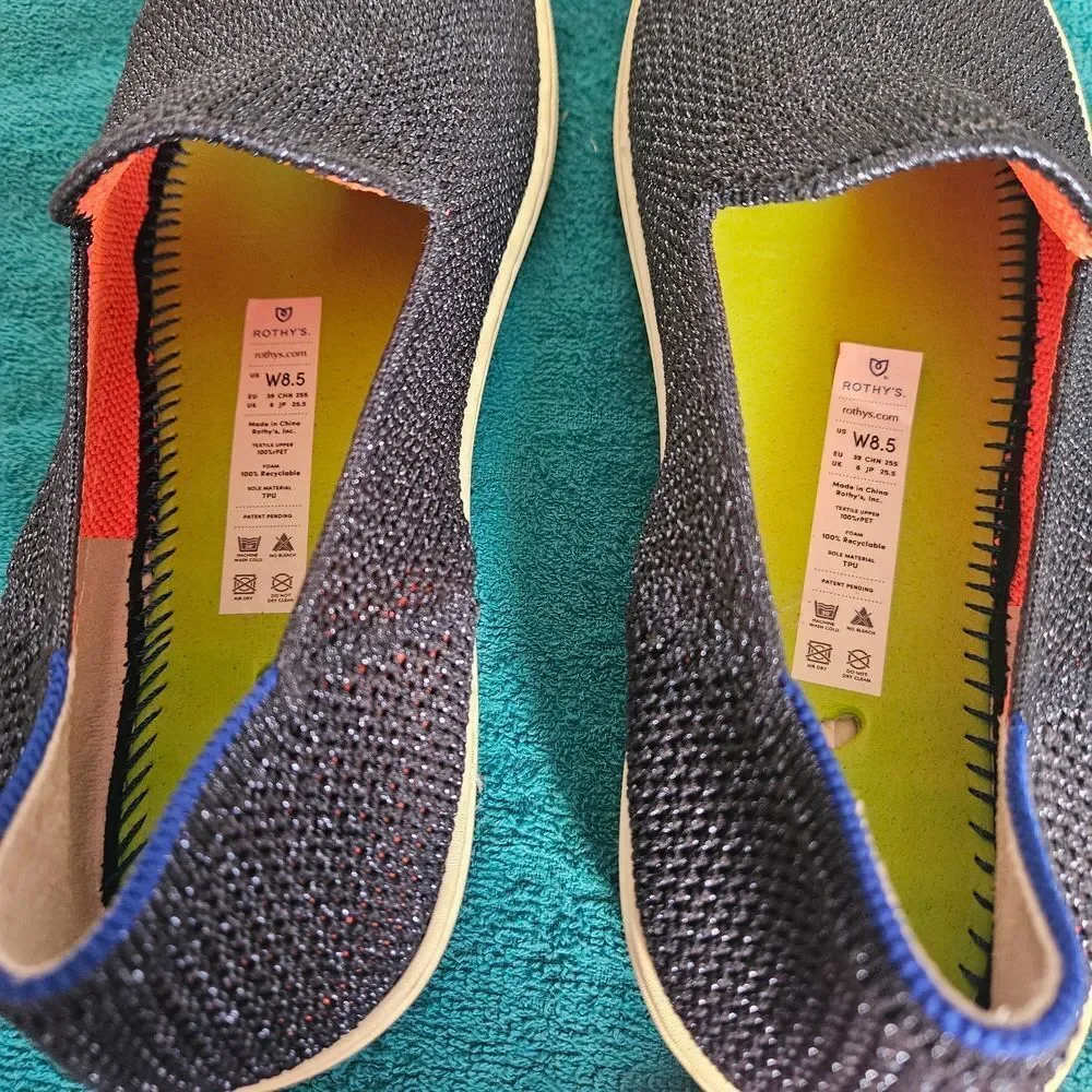 Rothy’s The Sneaker Slip On Galaxy Metallic Navy Sparkle Blue Halo Size 8.5W